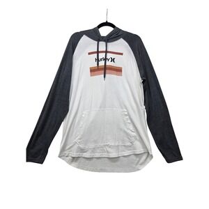 Hurley Mens Raglan Hoodie White Charcoal Grey Graphic Pullover Large